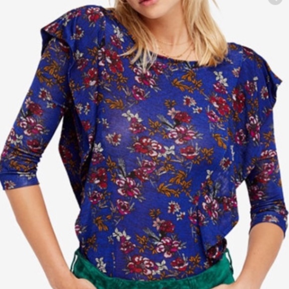 Free People Tops - Free People Dock Street Floral Ruffle Key Hole Top